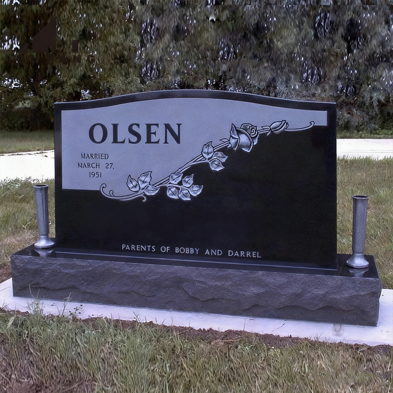 কালো-সাদা কনট্রাস্ট রোজ-প্যাটার্ন মার্বেল সমাধির পাথর